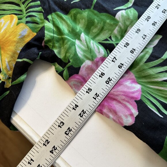 Lauren Ralph Lauren Womens Tunic Black Floral Linen Shirt Large Mandarin - Picture 5 of 8